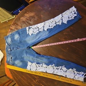 Lace trimmed jeans